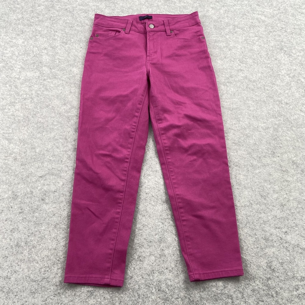 NYDJ Mid Rise Straight Jeans Womens 4P Petite (27x23) Pink Stretch Denim